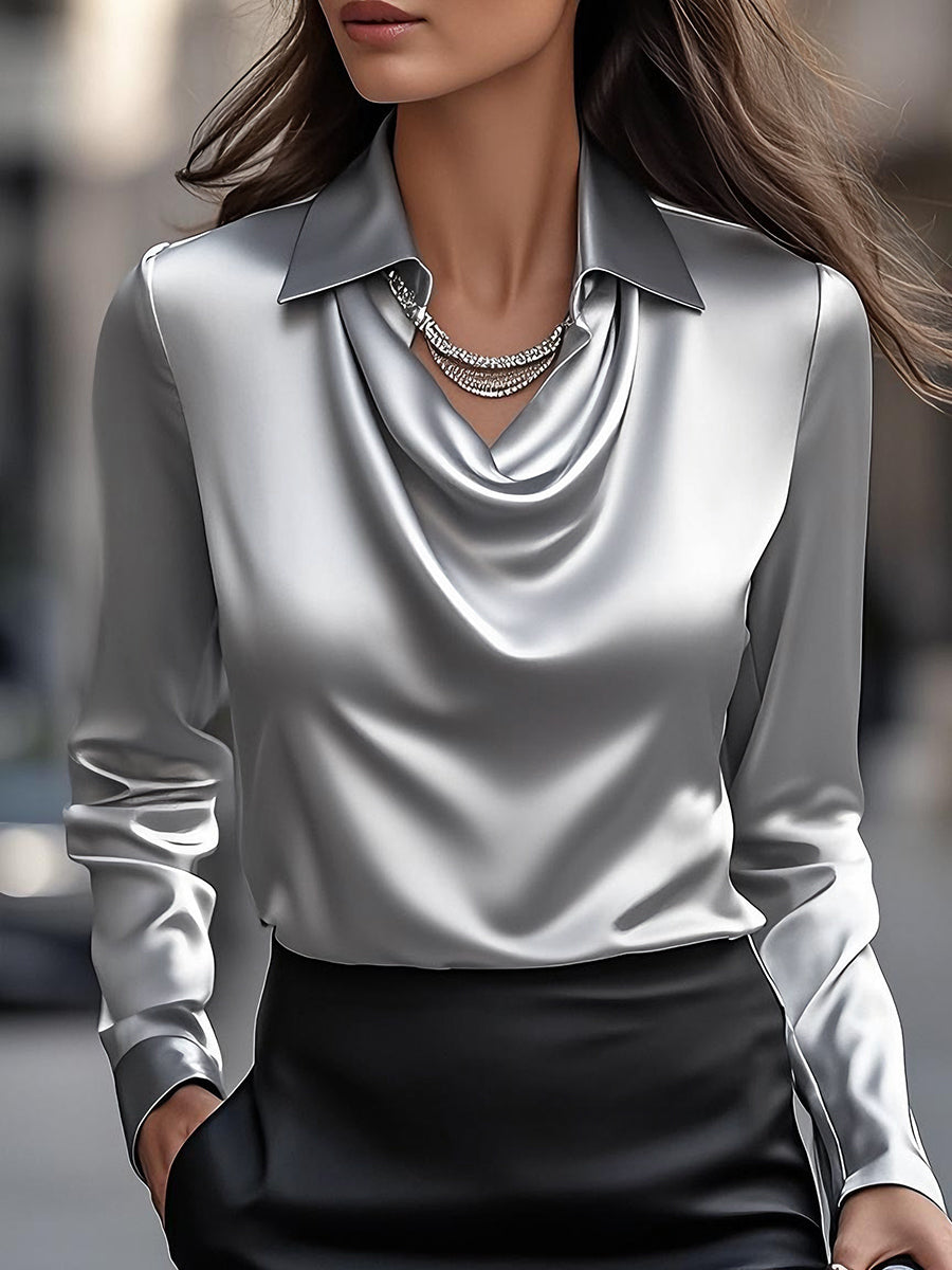 Ryvex V-neck Swing Elegant Satin Blouse