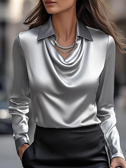 Ryvex V-neck Swing Elegant Satin Blouse