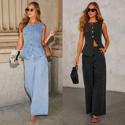 Ryvex Wide-Leg Denim Two Piece Suit